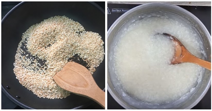 Rang gạo trước khi nấu cháo